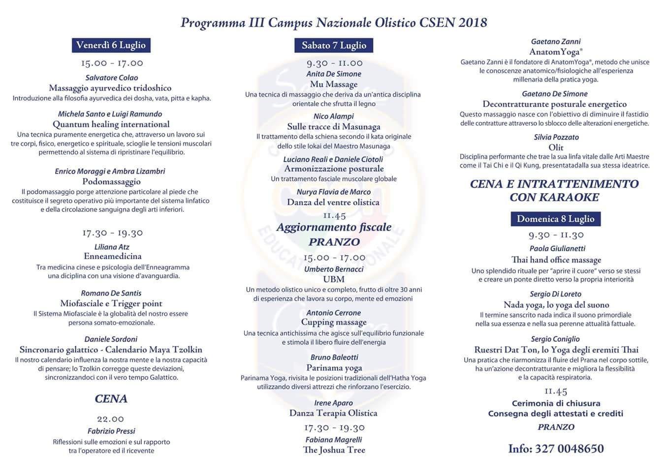 Programma Campus 2018 Nazionale CSEN